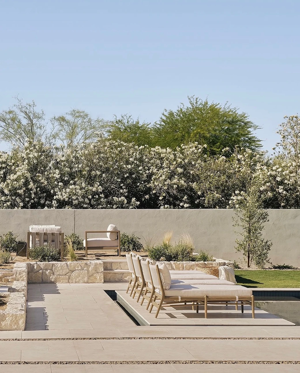 Sunken Travertine Pool Terrace